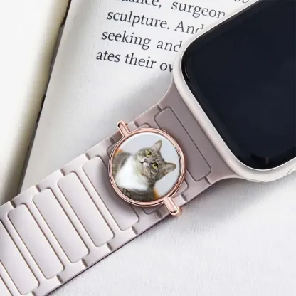 Custom Photo Engraved Watch Strap Charm, Personalized Smartwatch Beaded Accessory Couple Gifts