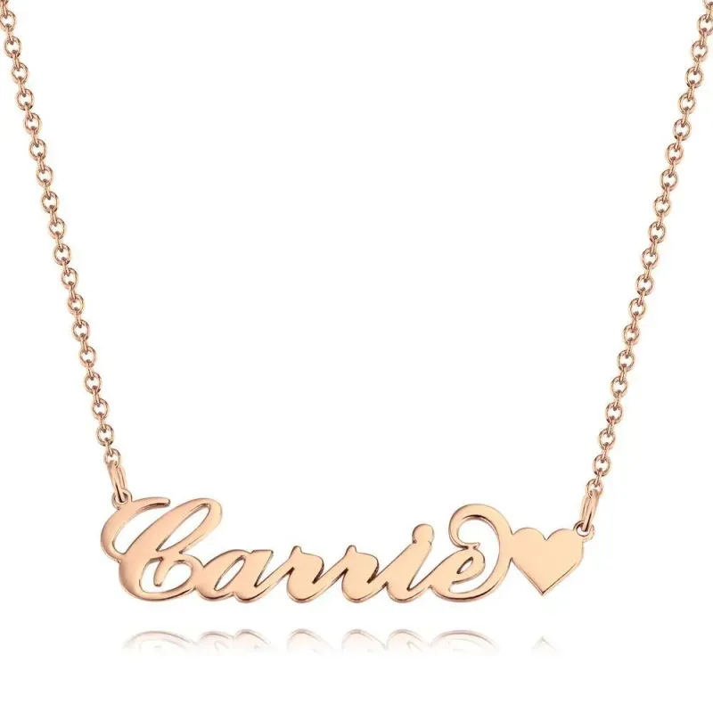 Custom Name Necklace, Name Necklace with Heart,  Carrie Style Name Plate Necklace, Gifts for Girlfriend