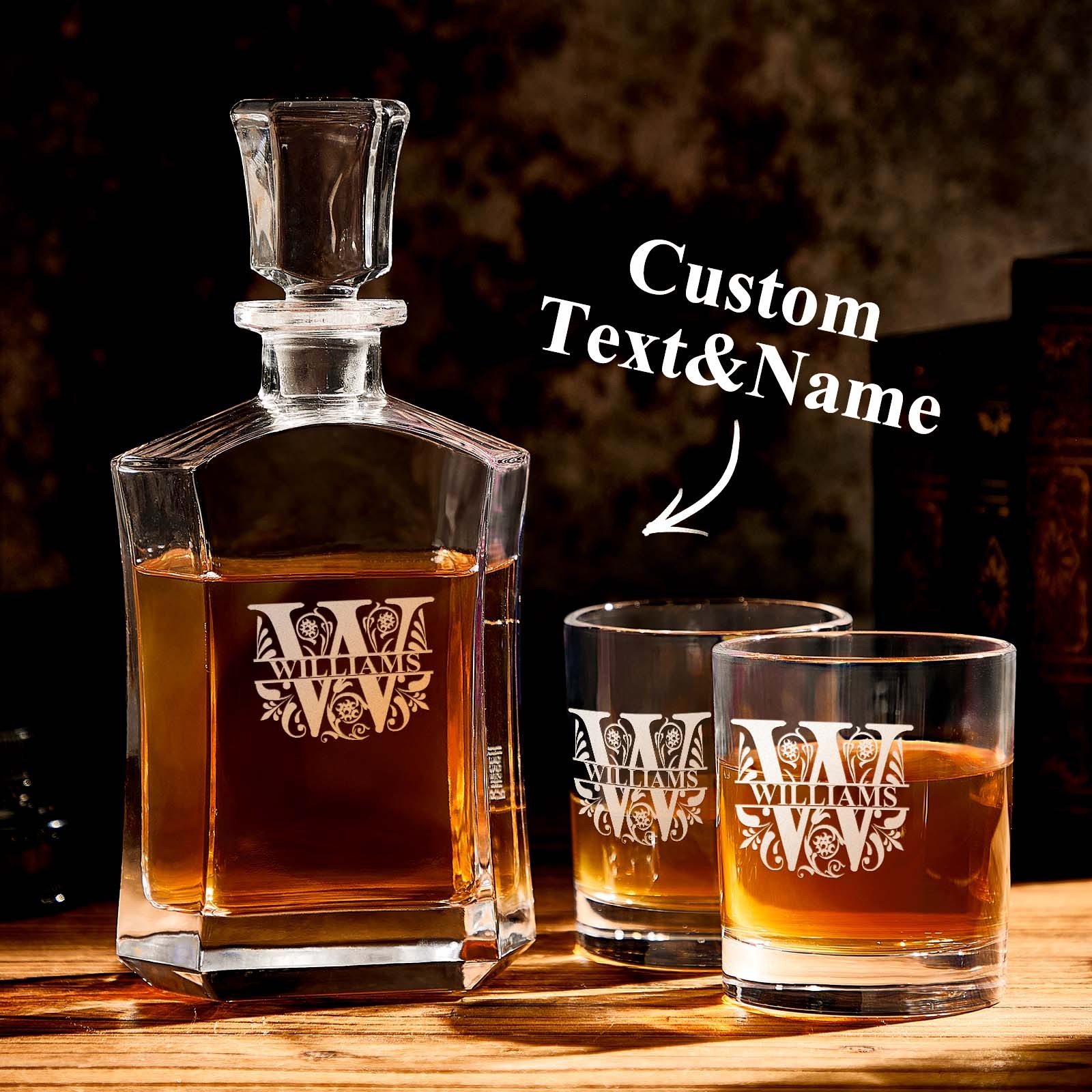 Personalized Decanter Set with 2 Whiskey Glasses, Custom Name Wine Bottle & Glass Set, Gifts For Friends and Him
