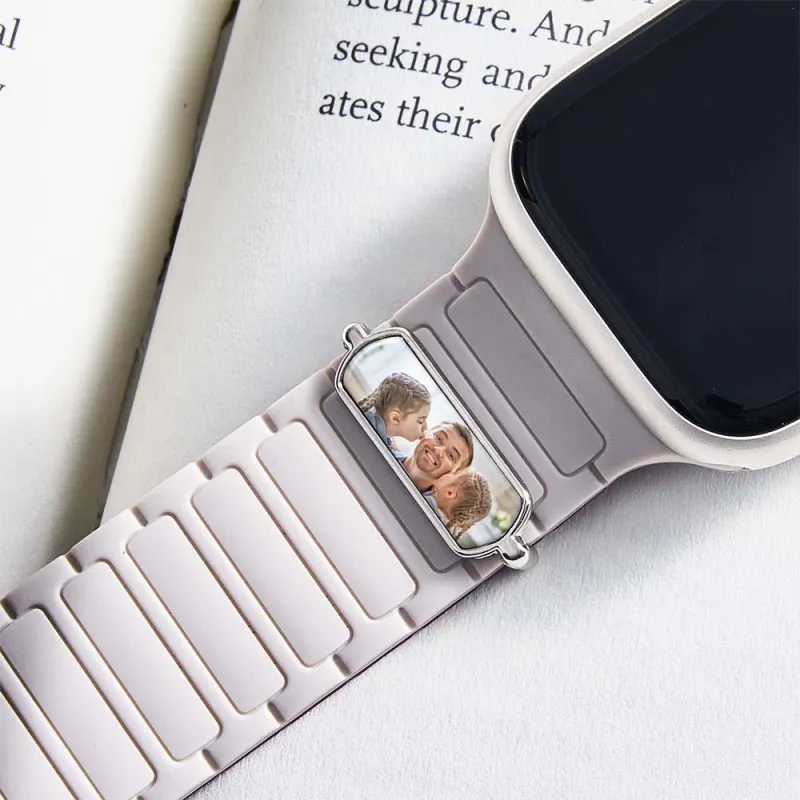 Custom Photo Engraved Watch Strap Charm, Personalized Smartwatch Beaded Accessory Couple Gifts