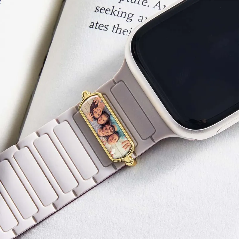 Custom Photo Engraved Watch Strap Charm, Personalized Smartwatch Beaded Accessory Couple Gifts