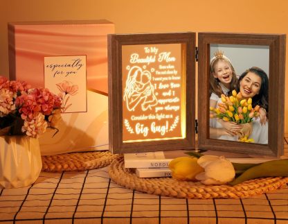 Custom Picture Frame Solid Wood, Personalized Engraved Night Light, Best Mother's Day and Father's Day Gifts