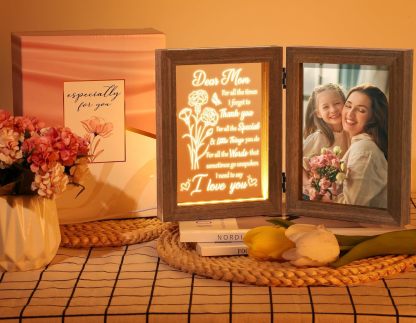 Custom Picture Frame Solid Wood, Personalized Engraved Night Light, Best Mother's Day and Father's Day Gifts