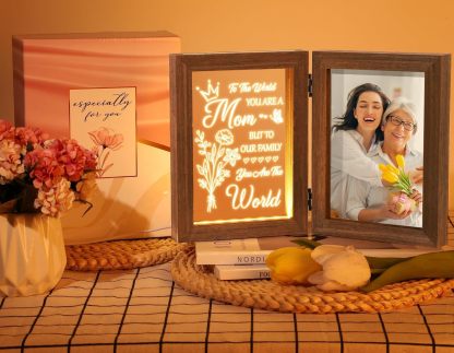 Custom Picture Frame Solid Wood, Personalized Engraved Night Light, Best Mother's Day and Father's Day Gifts