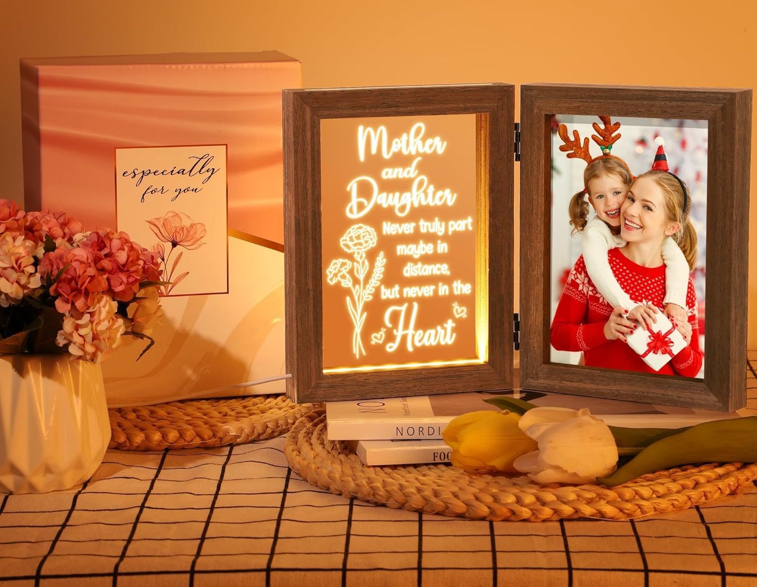 Custom Picture Frame Solid Wood, Personalized Engraved Night Light, Best Mother's Day and Father's Day Gifts