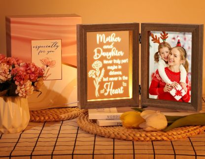 Custom Picture Frame Solid Wood, Personalized Engraved Night Light, Best Mother's Day and Father's Day Gifts