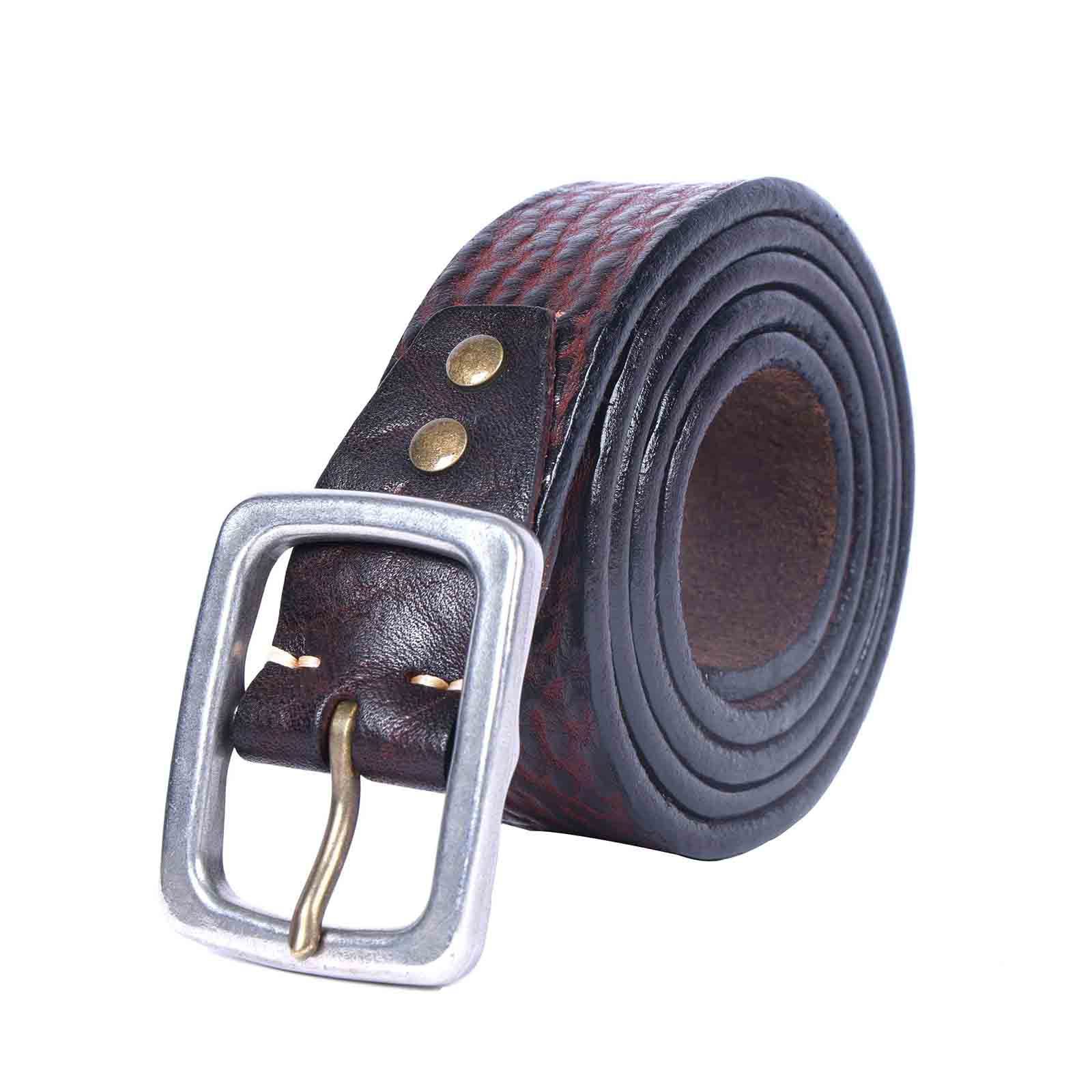 Handmade Full Grain Leather Belt for Men - 5.5mm Thick Coffee Brown Wild Bull Leather Belt with Stainless Steel Buckle | Customizable & Engraved
