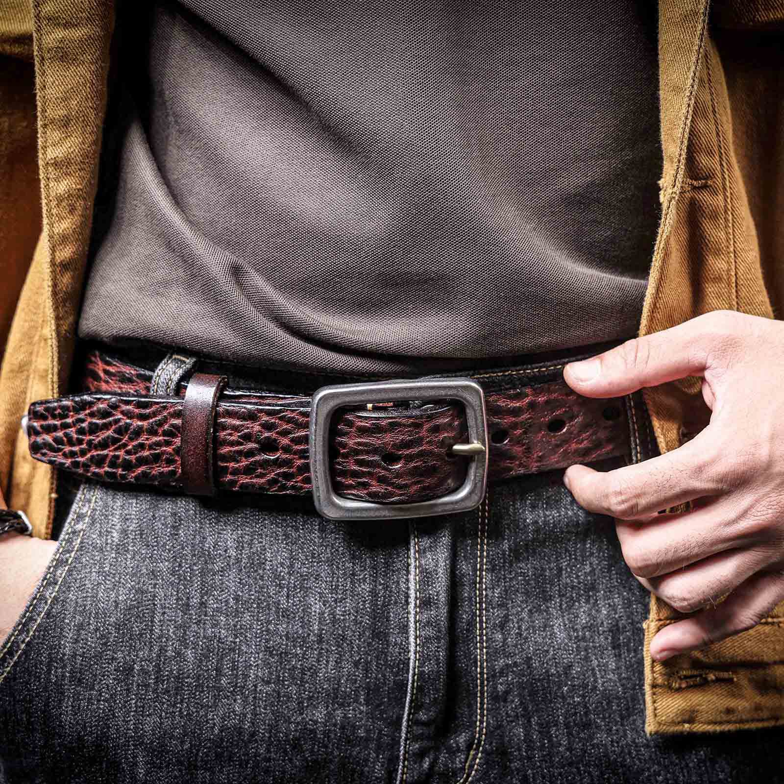 Handmade Full Grain Leather Belt for Men - 5.5mm Thick Coffee Brown Wild Bull Leather Belt with Stainless Steel Buckle | Customizable & Engraved