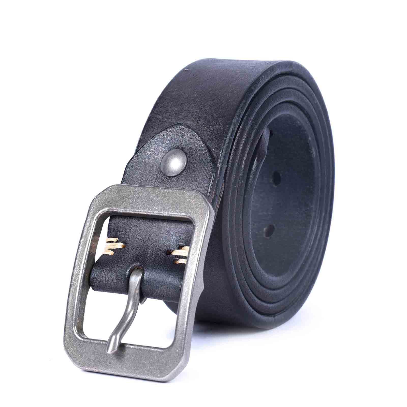 Premium Black Full Grain Leather Belt - 4.5mm Thick Handmade Men's Belt with Stainless Steel Buckle | Engravable & Durable