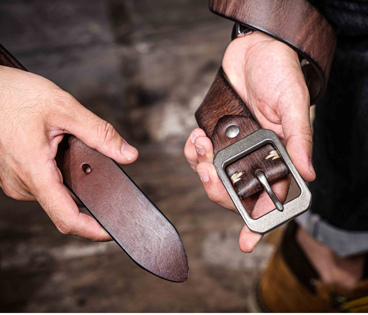 Handmade Full Grain Leather Belt for Men - 4.5mm Thick Coffee Brown Wild Bull Leather Belt with Stainless Steel Buckle | Customizable & Engraved