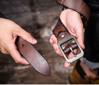 Handmade Full Grain Leather Belt for Men - 4.5mm Thick Coffee Brown Wild Bull Leather Belt with Stainless Steel Buckle | Customizable & Engraved