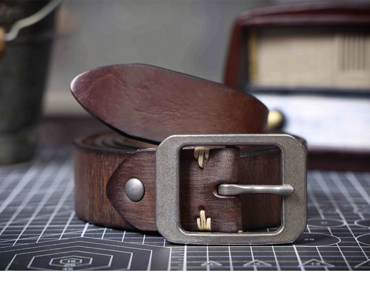 Handmade Full Grain Leather Belt for Men - 4.5mm Thick Coffee Brown Wild Bull Leather Belt with Stainless Steel Buckle | Customizable & Engraved