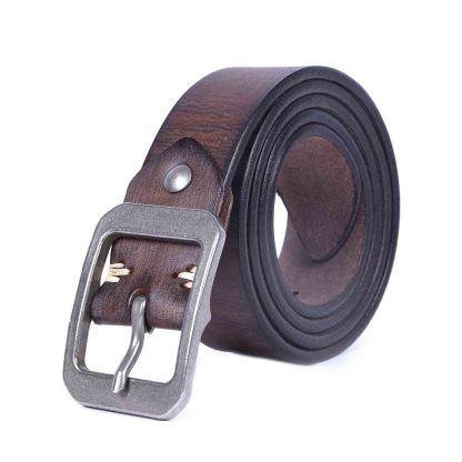 Handmade Full Grain Leather Belt for Men - 4.5mm Thick Coffee Brown Wild Bull Leather Belt with Stainless Steel Buckle | Customizable & Engraved