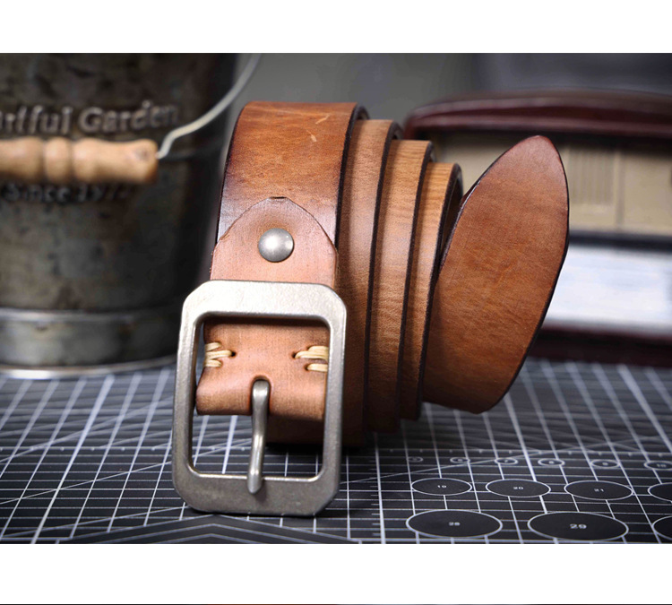 Handmade Full Grain Leather Belt for Men - 4.5mm Thick Coffee Brown Wild Bull Leather Belt with Stainless Steel Buckle | Customizable & Engraved