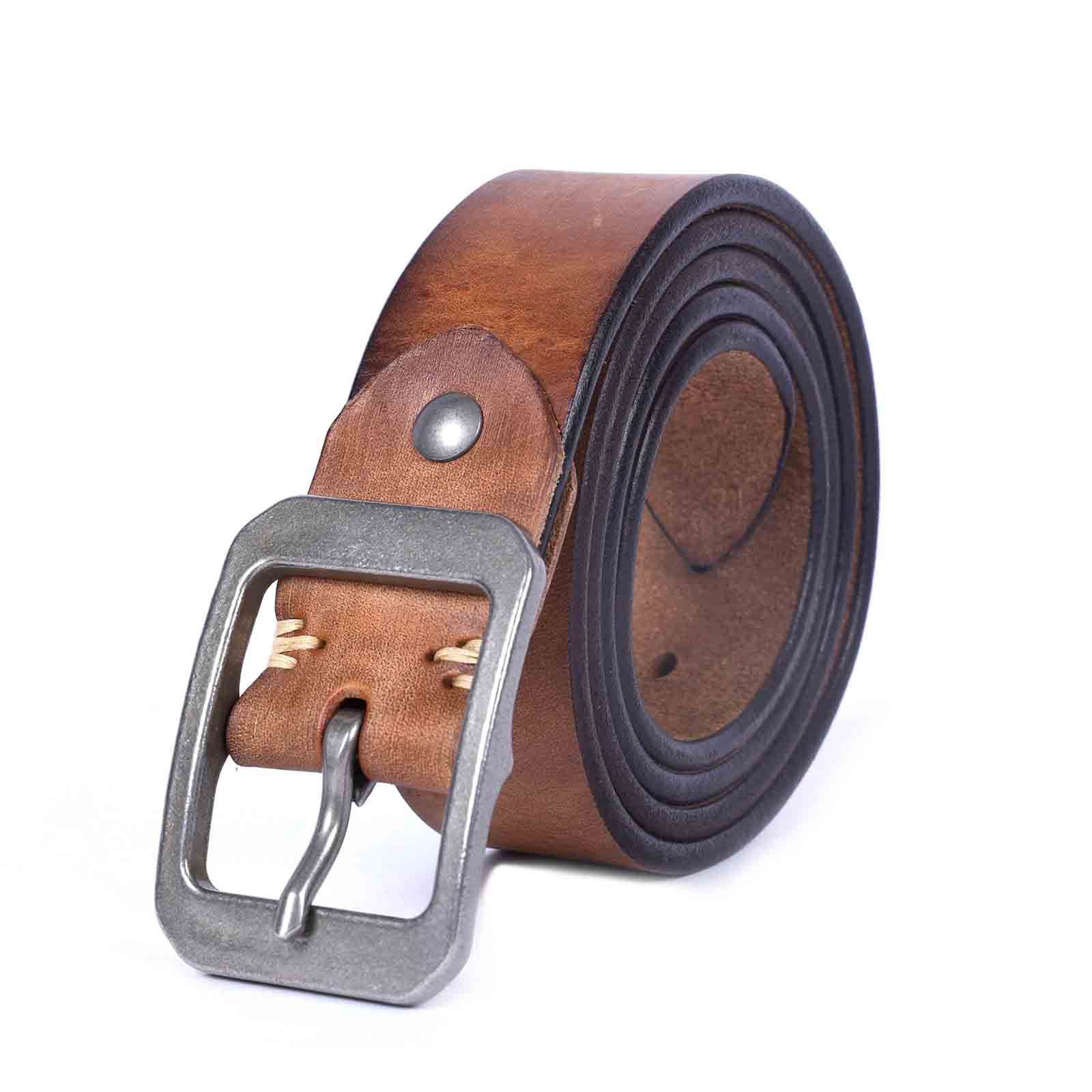 Rustic Brown Full Grain Leather Belt - 4.5mm Thick Handmade Men's Belt with Stainless Steel Buckle | Custom Engraving