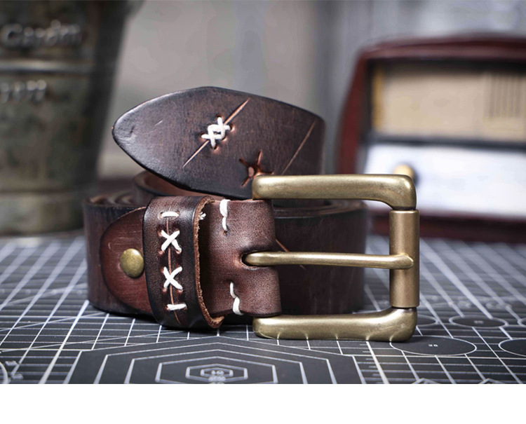 Handmade Coffee Brown Full Grain Leather Belt for Men | 4.5mm Thick Custom Engraved Belt – Vintage Brass Buckle