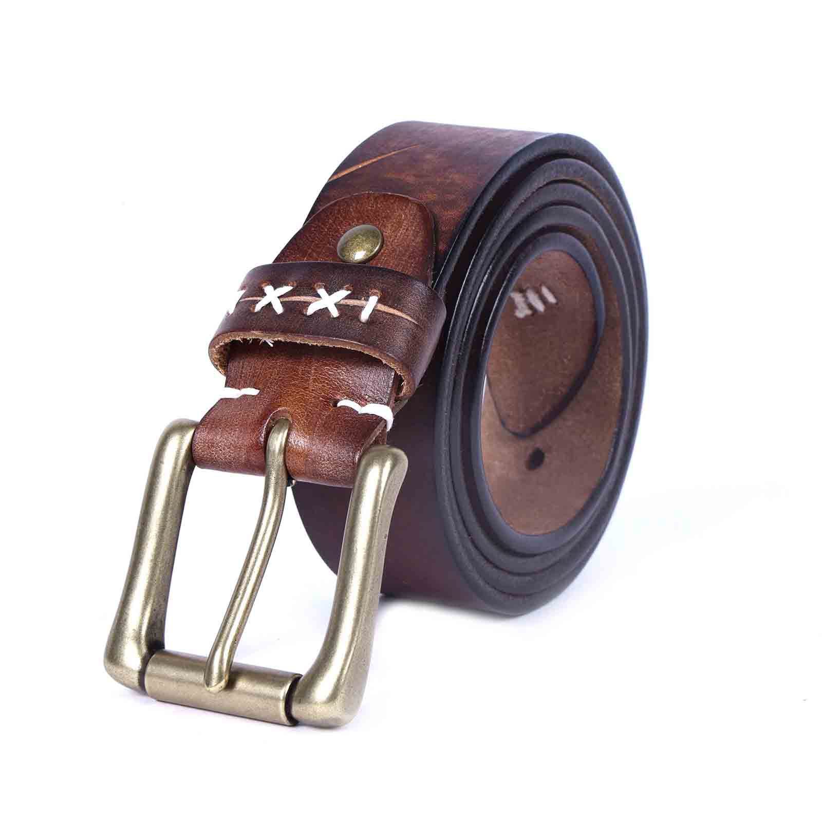 Handmade Dark Brown Full Grain Leather Belt for Men | 4.5mm Thick Retro Belt – Solid Brass Buckle & Custom Engraving