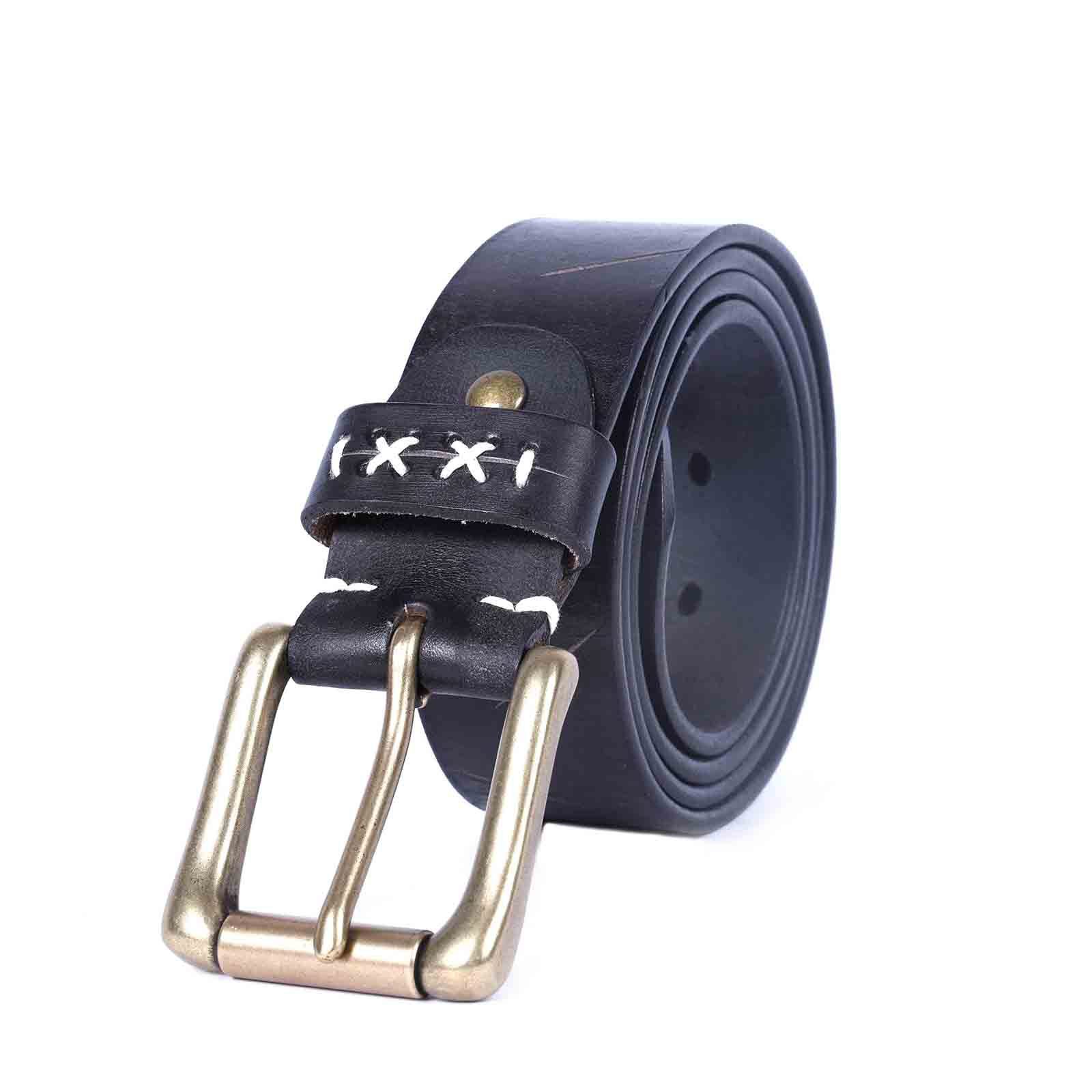 Handmade Black Full Grain Leather Belt for Men | 4.5mm Thick Custom Engraved Belt with Solid Brass Buckle – Retro Italian Leather