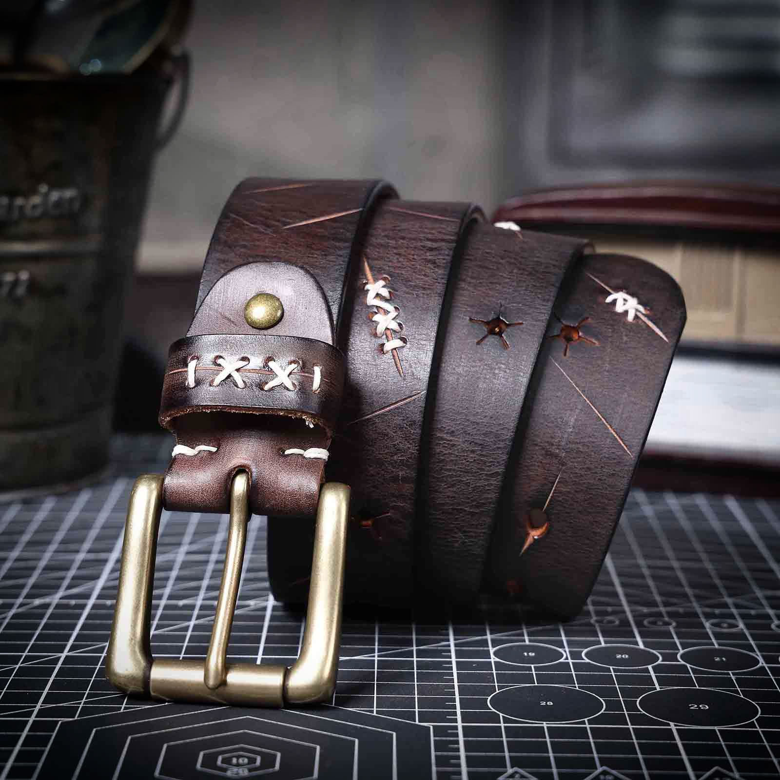 Handmade Coffee Brown Full Grain Leather Belt for Men | 4.5mm Thick Custom Engraved Belt – Vintage Brass Buckle