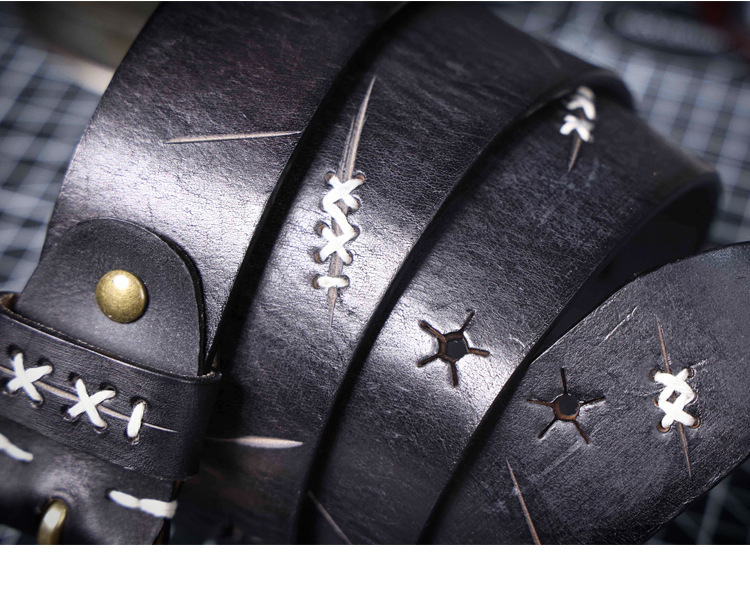 Handmade Black Full Grain Leather Belt for Men | 4.5mm Thick Custom Engraved Belt with Solid Brass Buckle – Retro Italian Leather