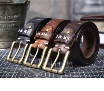 Handmade Black Full Grain Leather Belt for Men | 4.5mm Thick Custom Engraved Belt with Solid Brass Buckle – Retro Italian Leather