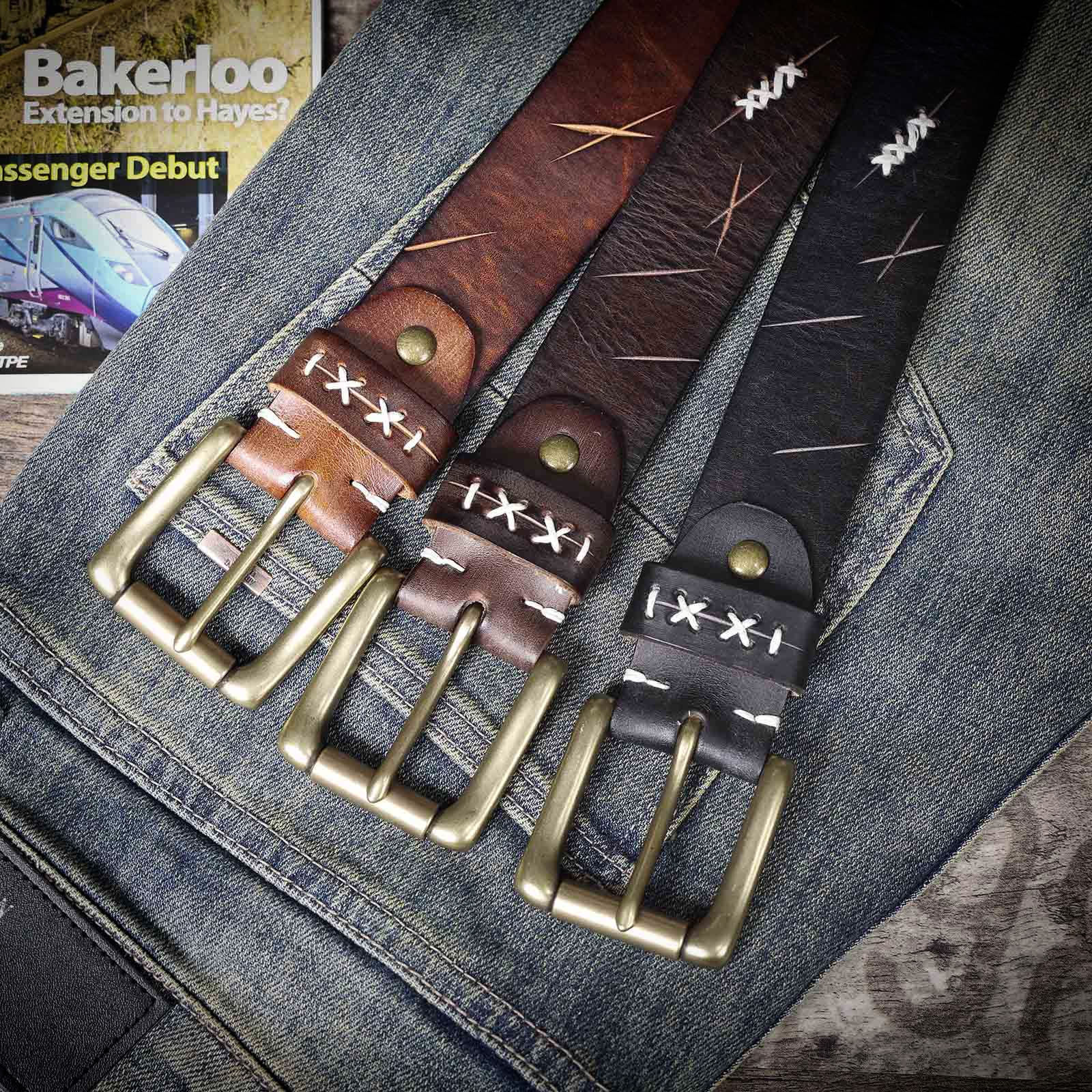 Handmade Black Full Grain Leather Belt for Men | 4.5mm Thick Custom Engraved Belt with Solid Brass Buckle – Retro Italian Leather