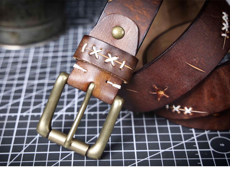 Handmade Dark Brown Full Grain Leather Belt for Men | 4.5mm Thick Retro Belt – Solid Brass Buckle & Custom Engraving