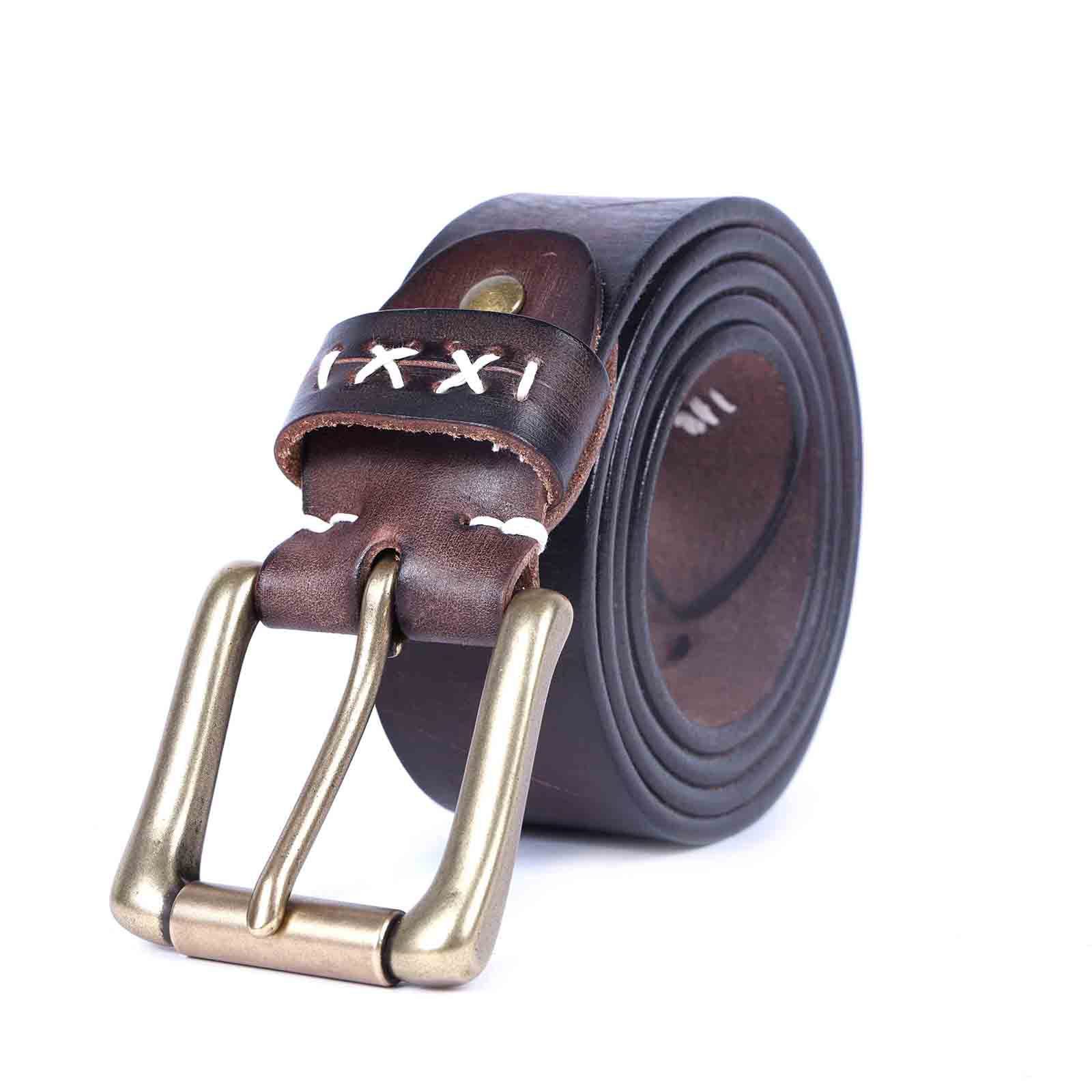 Handmade Coffee Brown Full Grain Leather Belt for Men | 4.5mm Thick Custom Engraved Belt – Vintage Brass Buckle