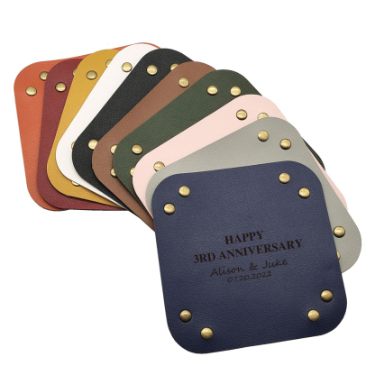 Custom Leather Tray, Square Leather Tray for Keys, Cosmetics, Jewelry, 3rd Anniversary Leather Gift (15/20/25cm, Multi-Color)