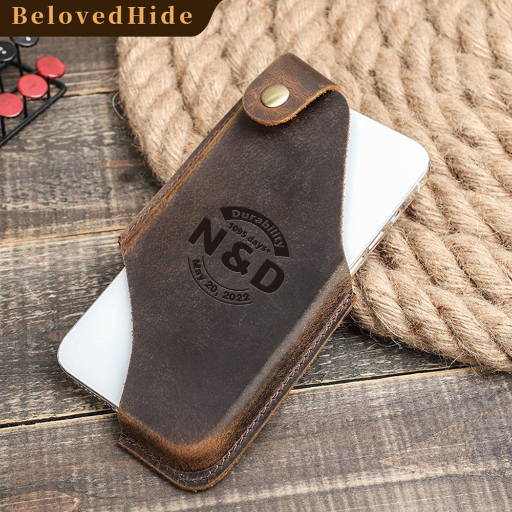 Leather Phone Holster For Him - 3rd Anniversary Engraved Gift