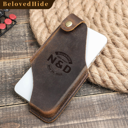 Leather Phone Holster For Him - 3rd Anniversary Gift with "N & D • 1095 Days+" Engraving