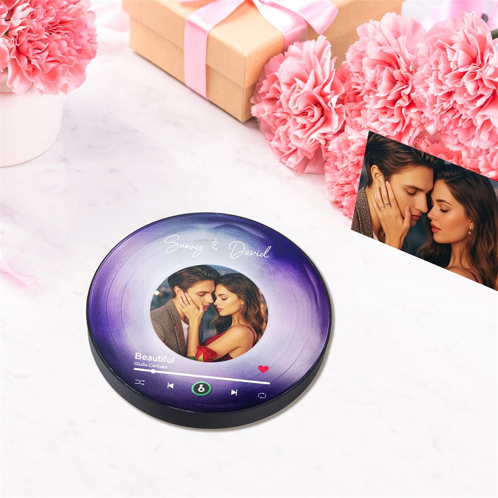 Customized Circular Music Fridge Magnet, Personalized Photo and Music Refrigerator Magnets, Valentine's Day, Birthday, Christmas Gifts