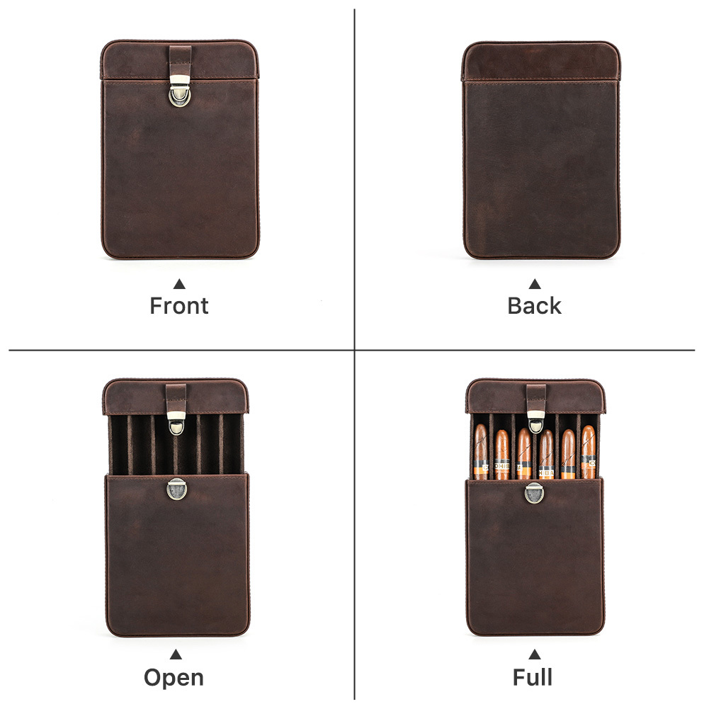 Leather Portable Cigar Cases, Handcrafted Cigar Boxes with Lock and Drawer