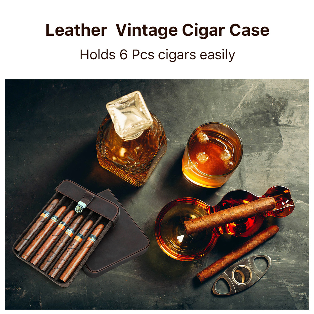 Leather Portable Cigar Cases, Handcrafted Cigar Boxes with Lock and Drawer
