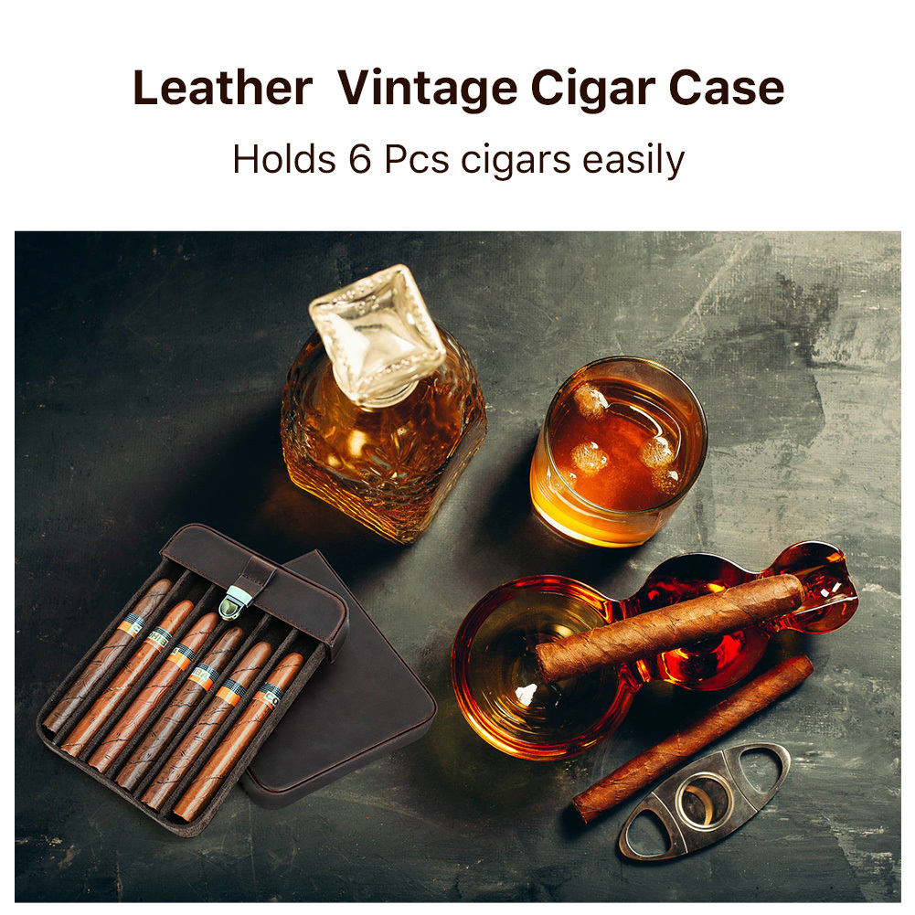 Leather Portable Cigar Cases, Handcrafted Cigar Boxes with Lock and Drawer
