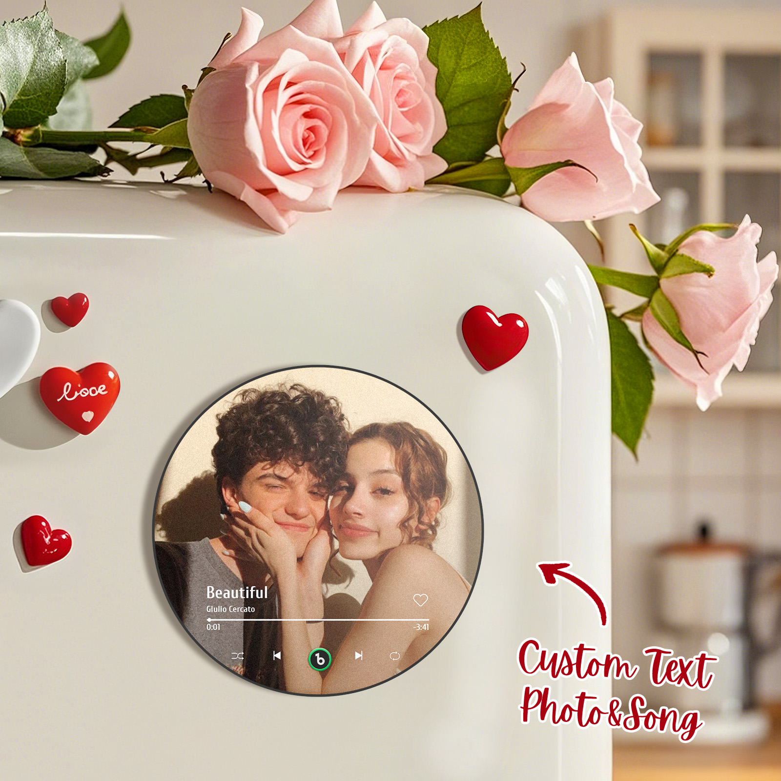 Customized Circular Music Fridge Magnet, Personalized Photo and Music Refrigerator Magnets, Valentine's Day, Birthday, Christmas Gifts