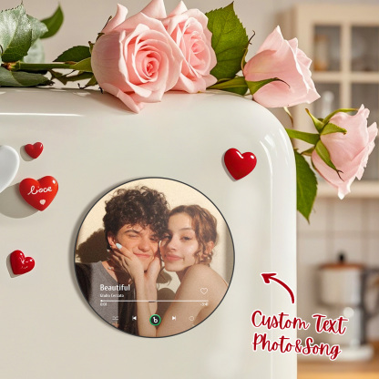 Customized Circular Music Fridge Magnet, Personalized Photo and Music Refrigerator Magnets, Valentine's Day, Birthday, Christmas Gifts