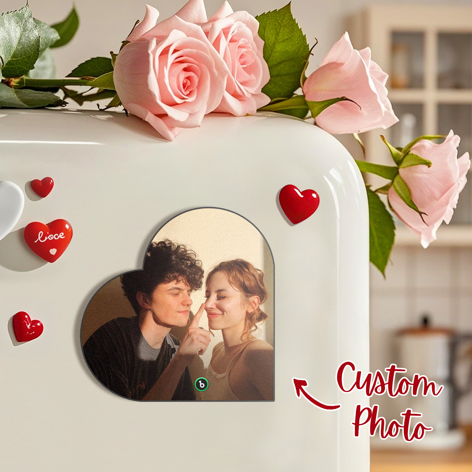 Fridgebeats™ Personalized Heart Shaped Music Fridge Magnets, Custom Photo Fridge Magnet Player, Best Birthday, Wedding Gifts