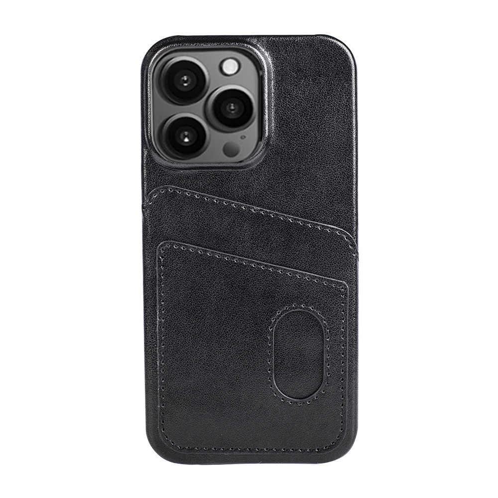 Black PU Leather iPhone Case with Card Slot - Slim Shockproof Cover for iPhone 16 Pro/15 Pro Max