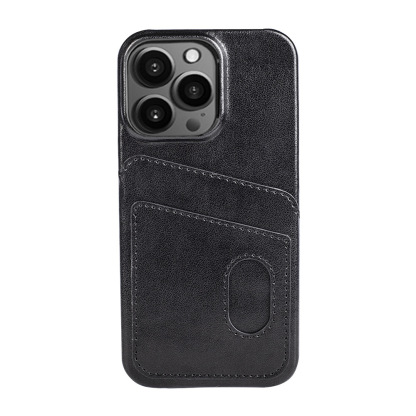 Black PU Leather iPhone Case with Card Slot - Slim Shockproof Cover for iPhone 16 Pro/15 Pro Max
