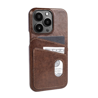 Brown Leather-Like iPhone Case with Card Holder - Shockproof PU Cover for iPhone 16 Pro/15 Pro Max