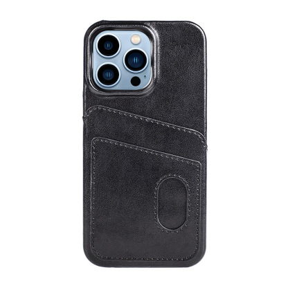 Black PU Leather iPhone Case with Card Slot - Slim Shockproof Cover for iPhone 16 Pro/15 Pro Max