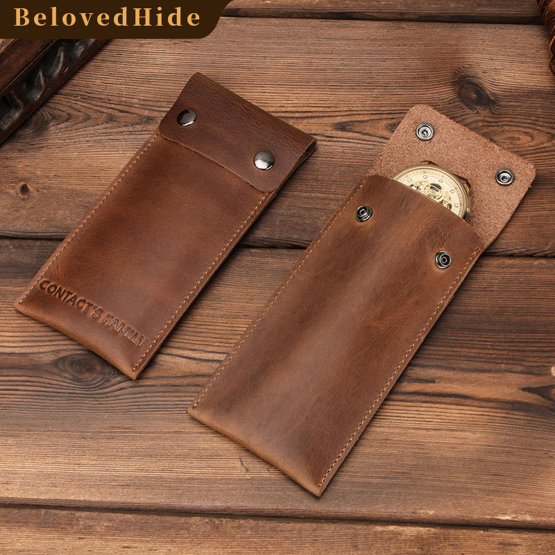 Vintage Travel Leather Watch Pouch – Single Watch Storage (Brown/Red Brown)