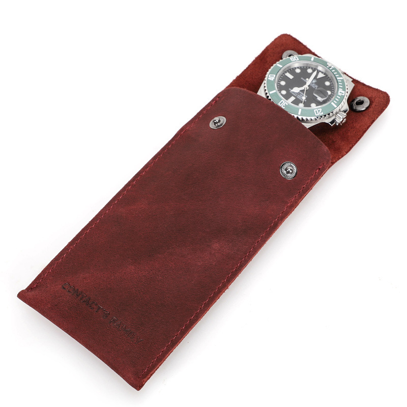 Vintage Travel Leather Watch Pouch – Single Watch Storage (Brown/Red Brown)