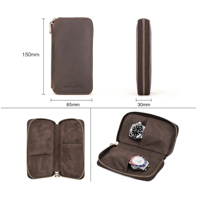 Couple’s Leather Watch Pouches – Dual Vintage Storage (Coffee & Tan)