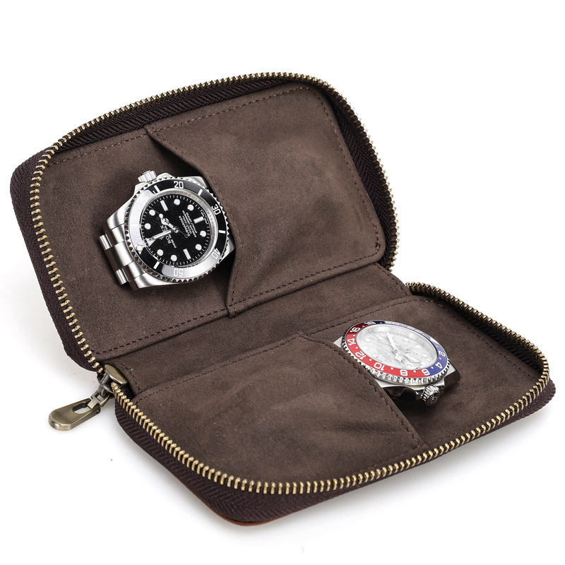 Couple’s Leather Watch Pouches – Dual Vintage Storage (Coffee & Tan)
