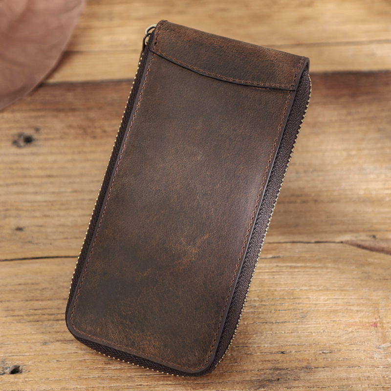 Zippered Leather Watch Box – Single Watch Case with Card Holder