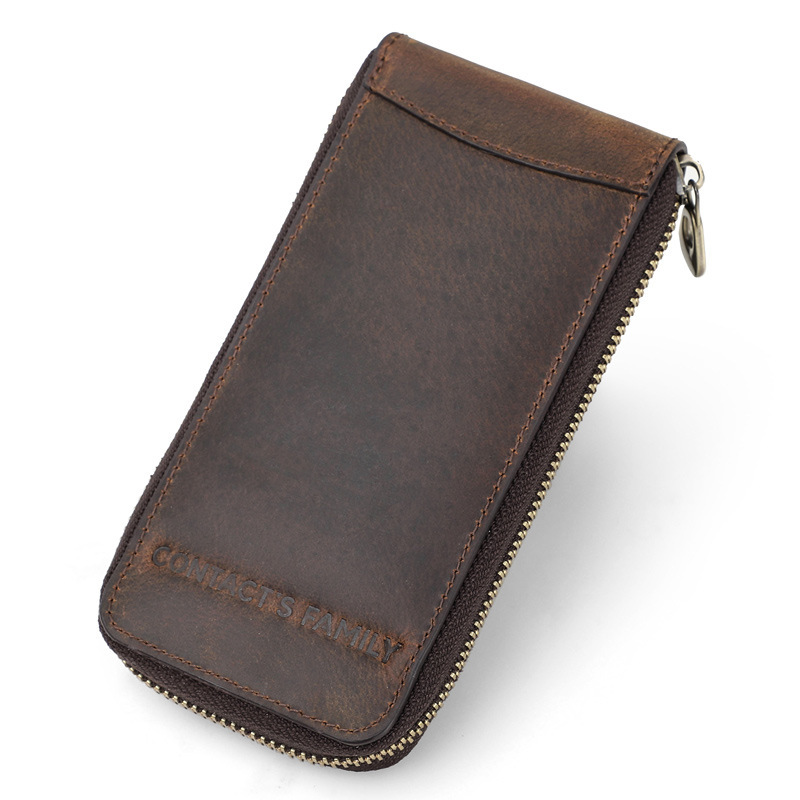 Zippered Leather Watch Box – Single Watch Case with Card Holder