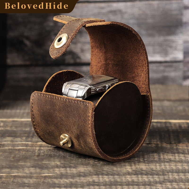 Single Watch Leather Travel Case – Retro Cylinder Protector