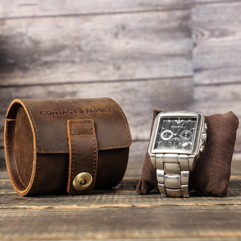 Single Watch Leather Travel Case – Retro Cylinder Protector